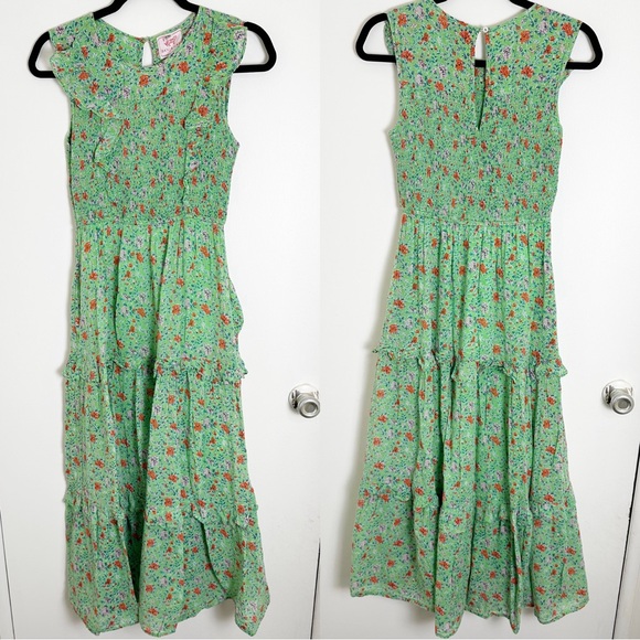Banjanan Iris Dress Siesta Lime Green Floral Maxi Dress Small - Picture 3 of 10